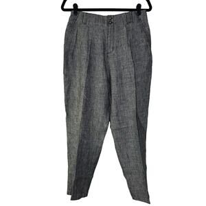 Garnet Hill Women's 8 Pants 100% Linen Trousers Gray White‎ Pinstripe GUC